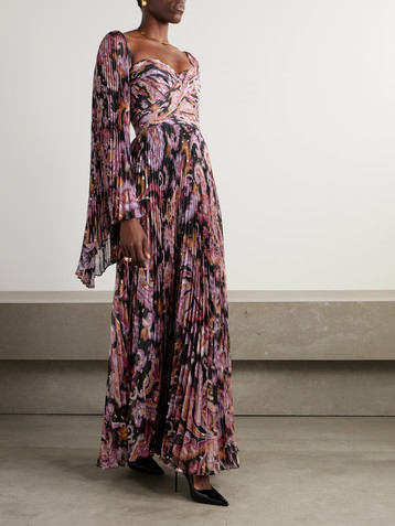 Etro Printed metallic plissé silk-blend fil coupe gown