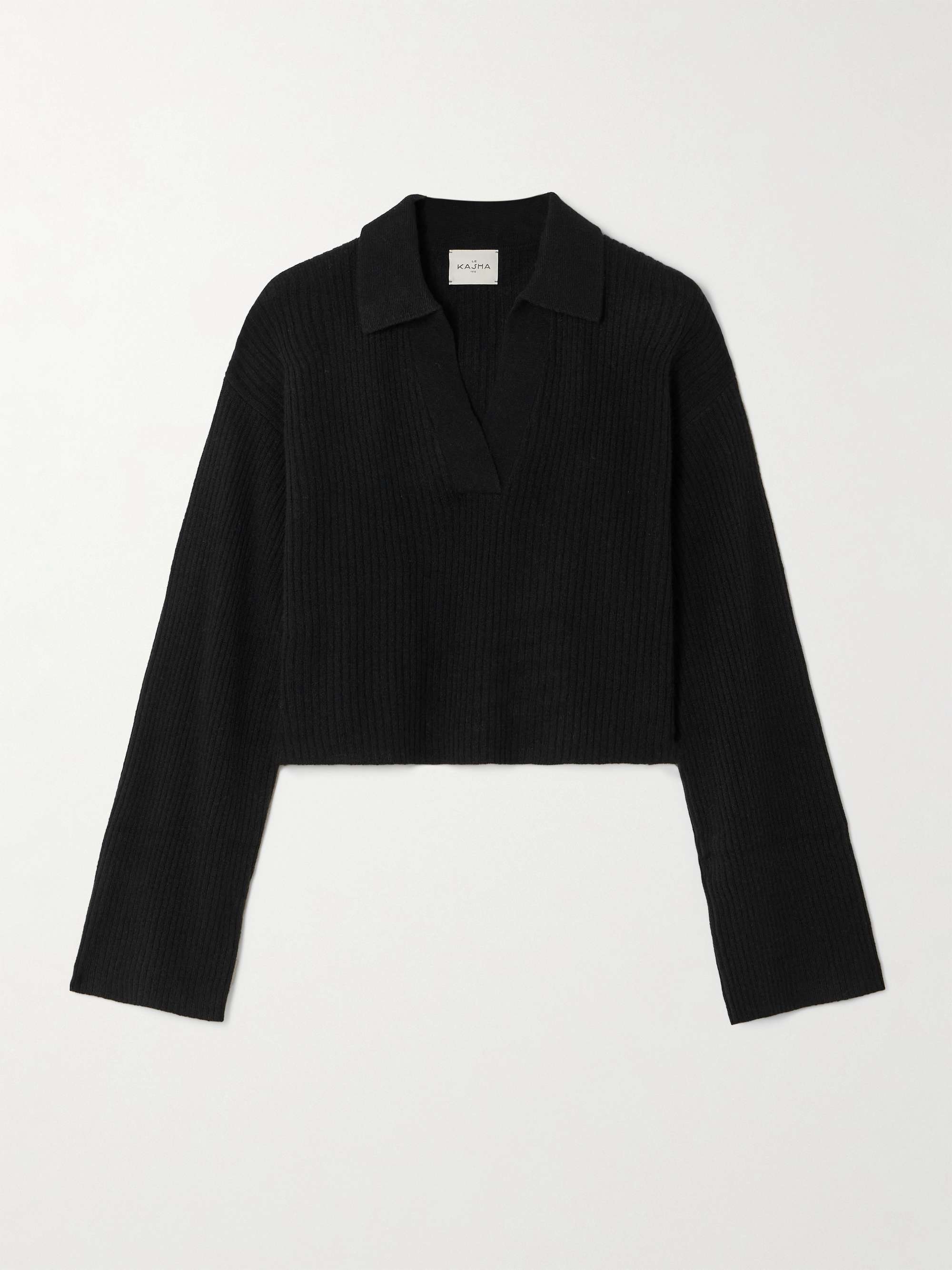 LE KASHA Ganta cropped ribbed organic cashmere polo sweater NET A PORTER