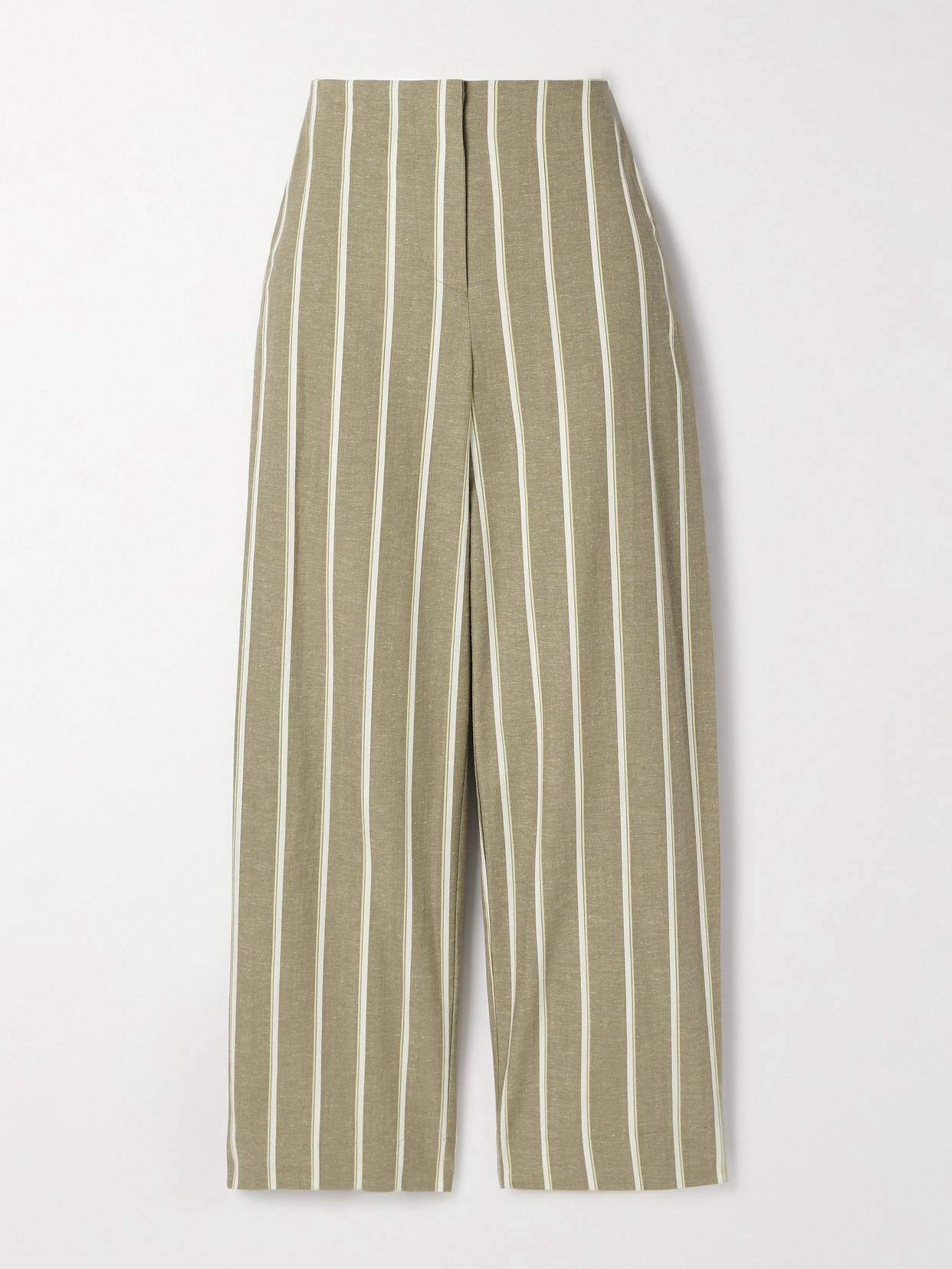 Faithfull Maeve Striped Cotton And Linen-blend Wide-leg Pants In Green