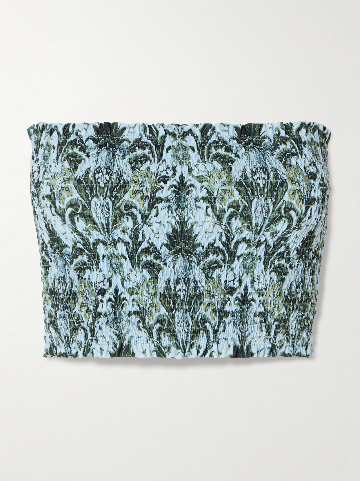 Faithfull Elisa Shirred Printed Recycled Bikini Top In Blue