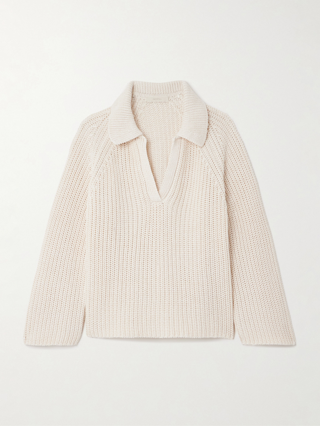 Faithfull Colmier Ribbed-knit Linen And Cotton-blend Polo Sweater In Neutrals