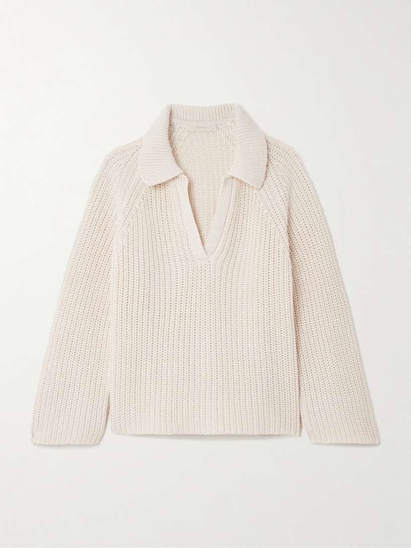Faithfull Colmier Ribbed-knit Linen And Cotton-blend Polo Sweater