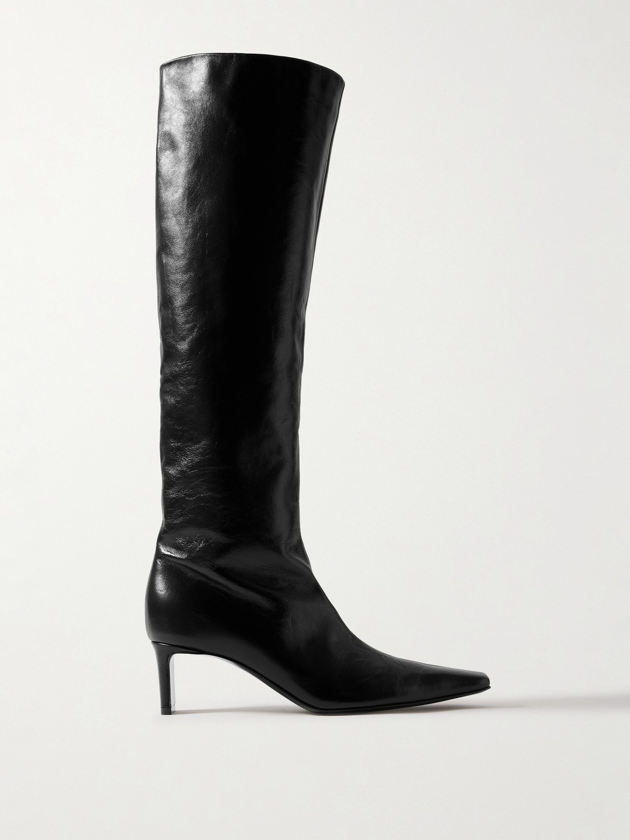 Khaite Ona Crinkled-leather Knee Boots In Black