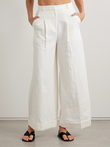 Faithfull Clove pleated linen wide-leg pants