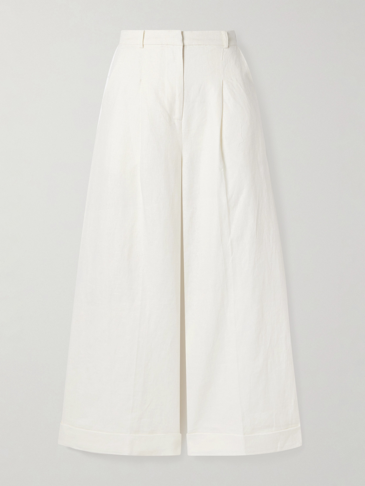 Faithfull Clove Pleated Linen Wide-leg Trousers In White
