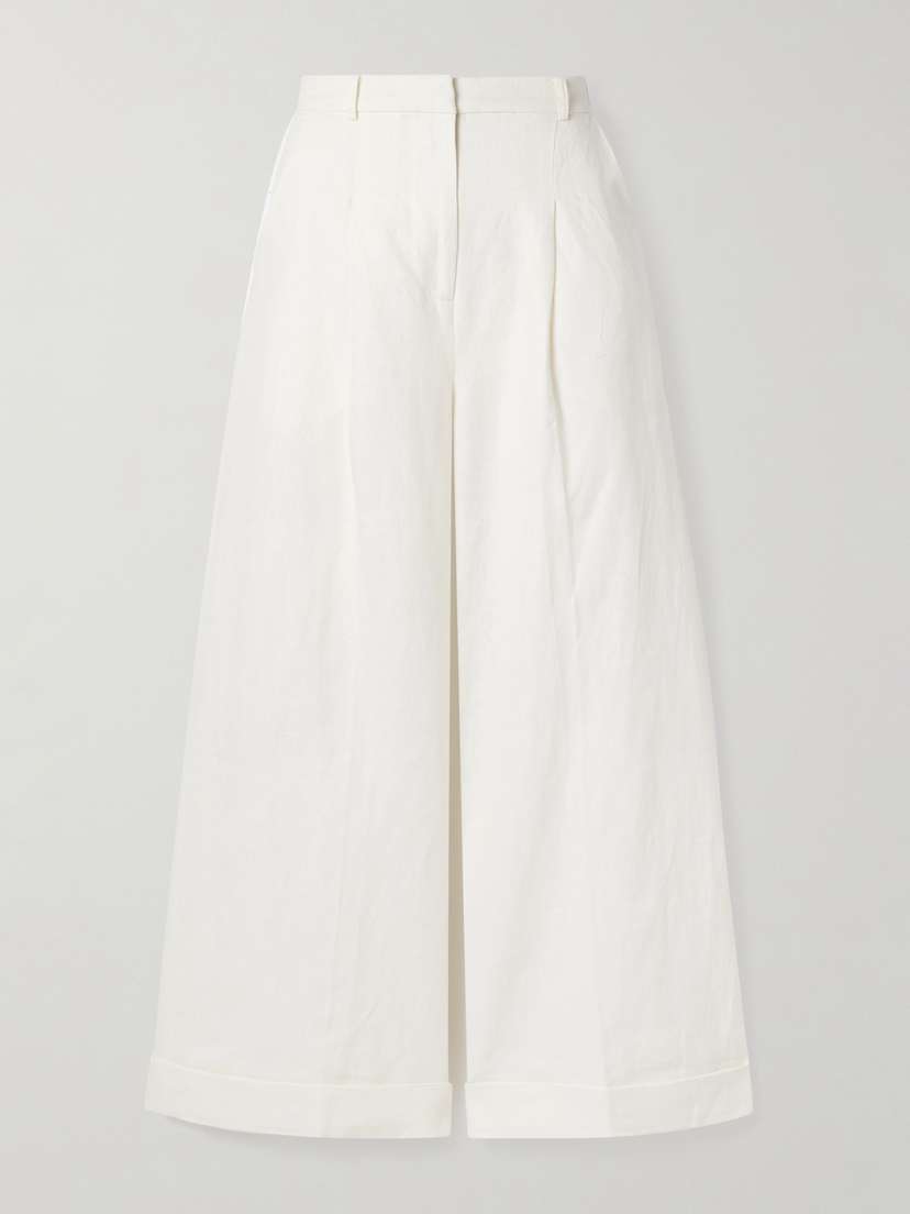 Faithfull Clove Pleated Linen Wide-leg Pants