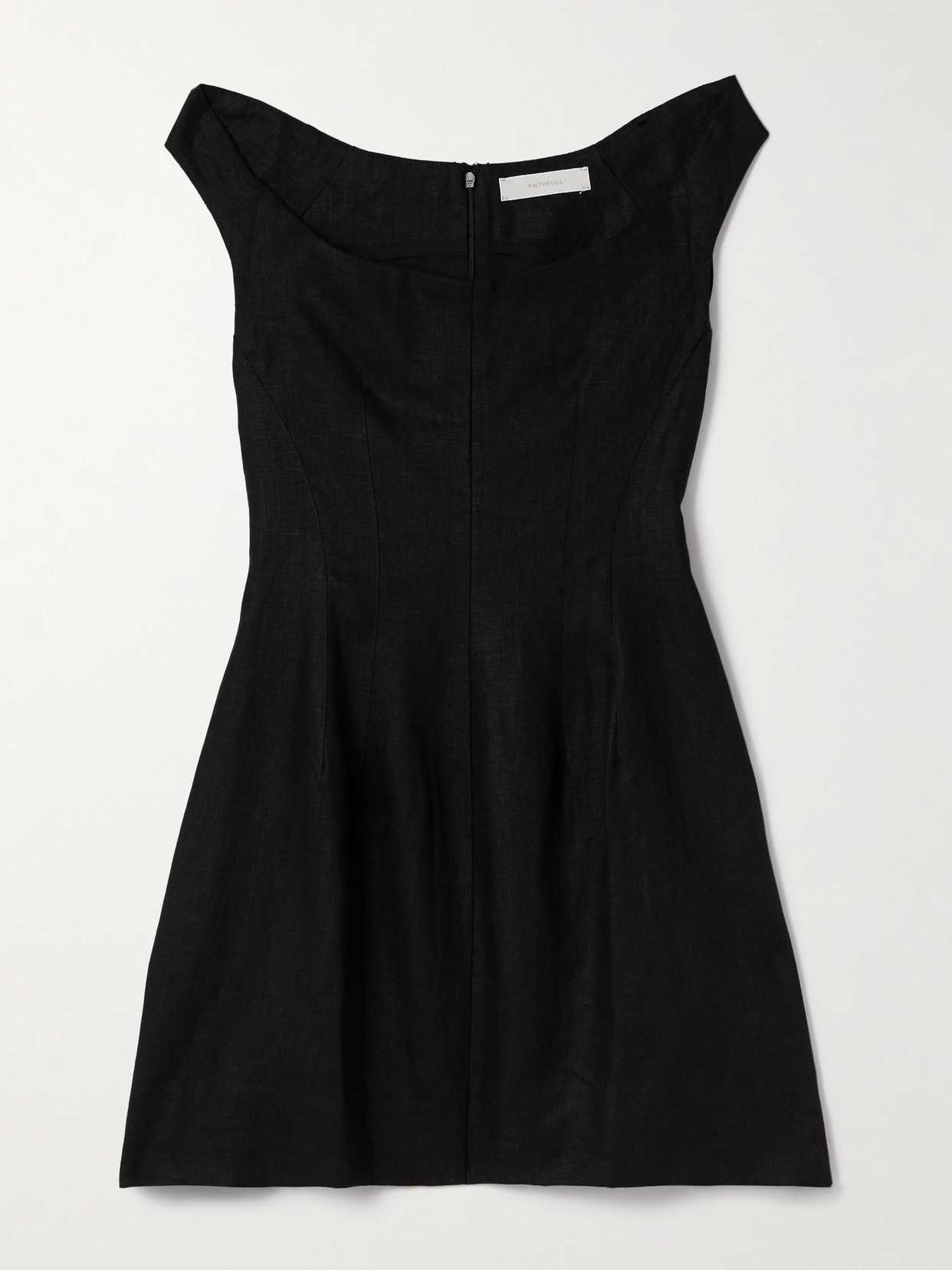 Faithfull Olmeto Off-shoulder Linen Minidress In Black