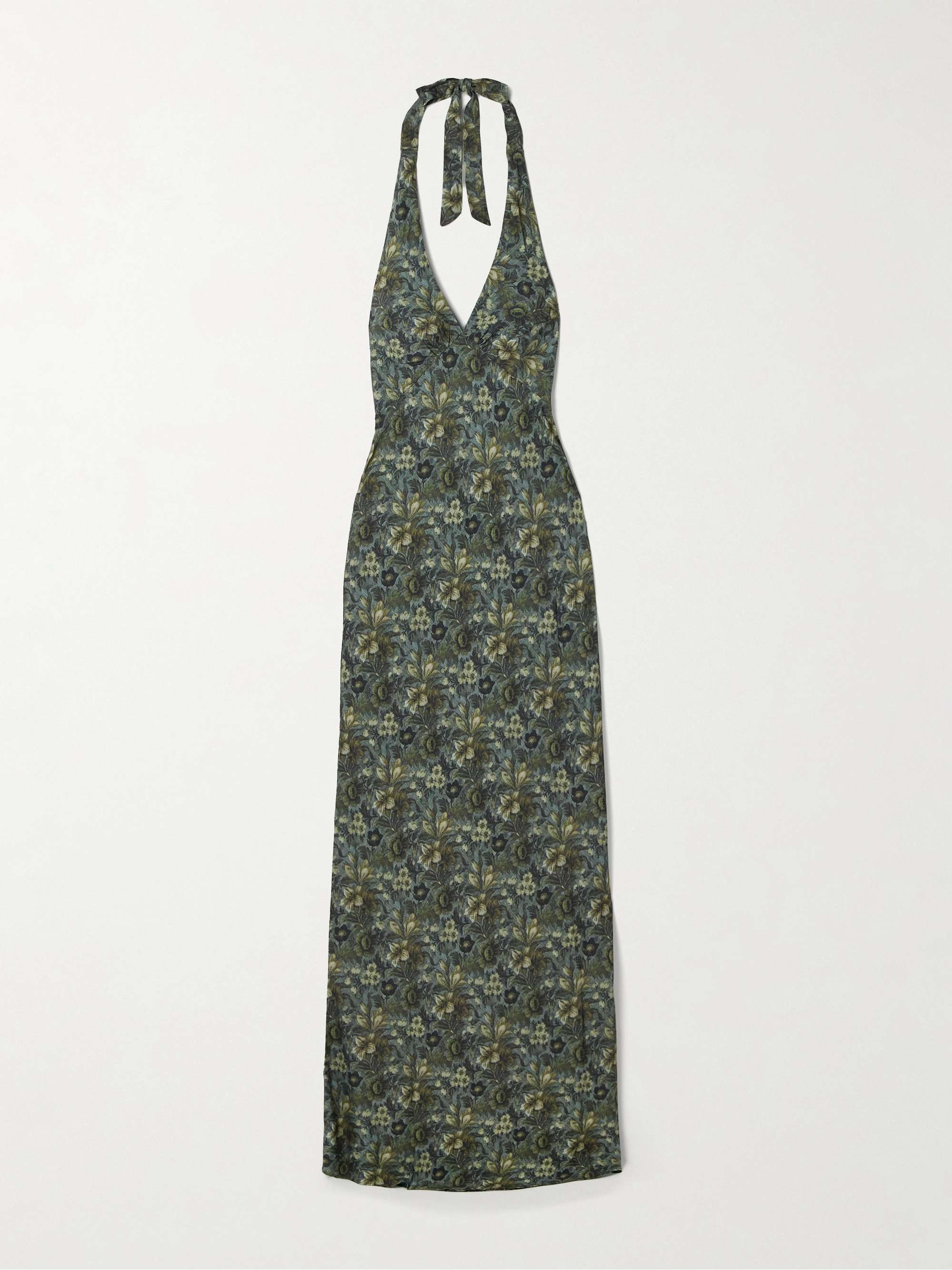 Faithfull Soame floral print woven halterneck maxi dress Women Green Dresses XL