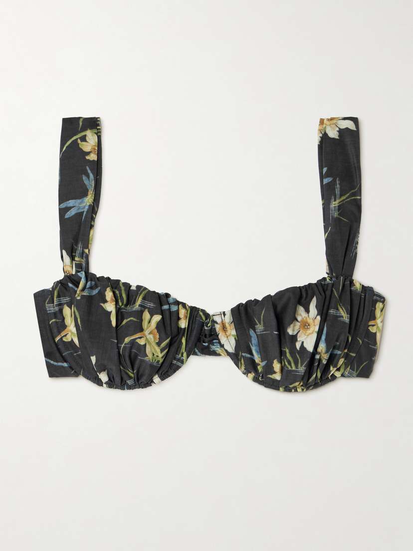 Faithfull Emily Floral-print Gathered Recycled Bikini Top
