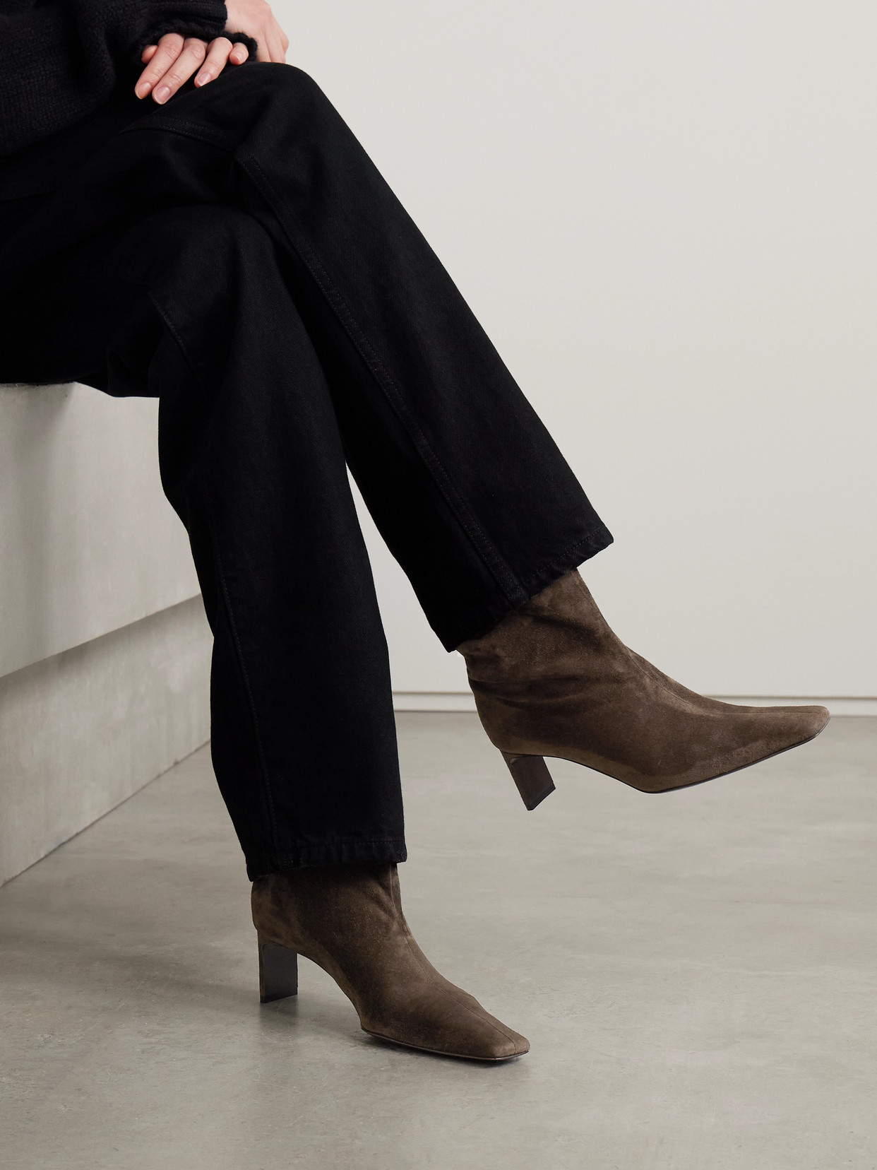 Khaite Brown Ona Ankle Boots In Black
