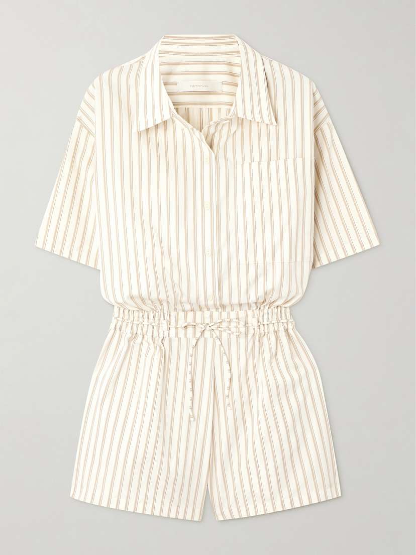 Faithfull Faia Belted Striped Cotton-poplin Playsuit
