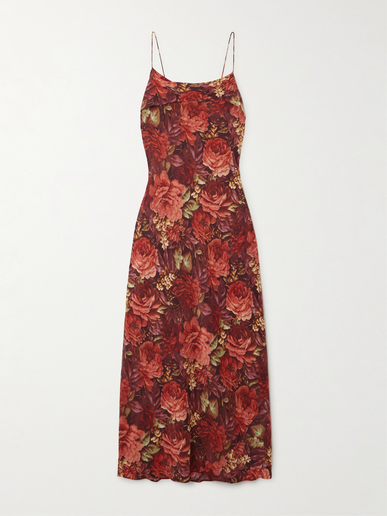 Faithfull Zelie Floral-print Silk Maxi Dress In Red
