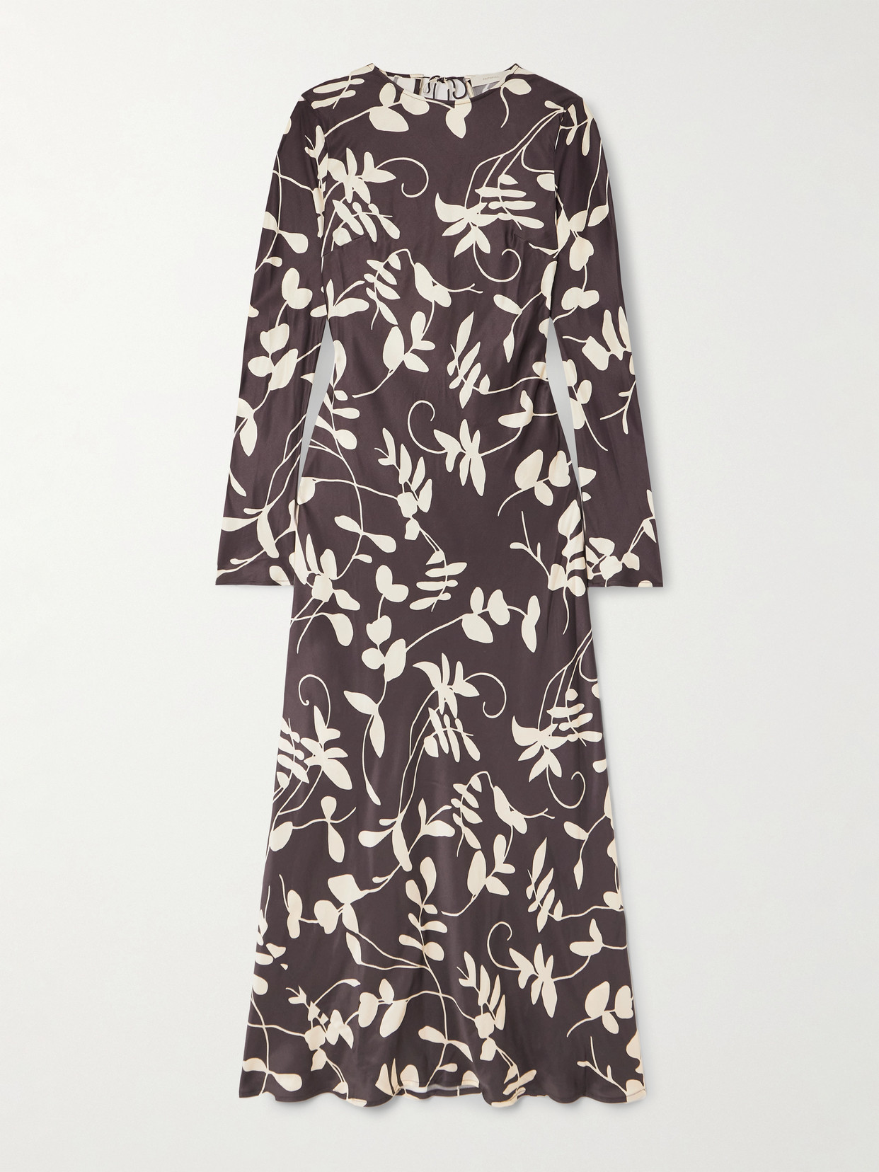 Faithfull Faroe Open-back Printed Satin Maxi Dress In Brown