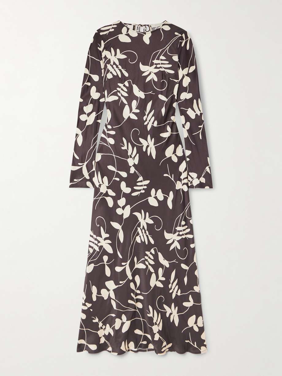 faroe open-back printed satin maxi dress