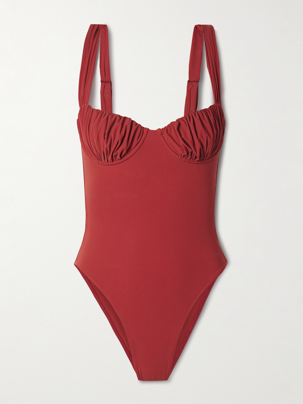 Faithfull Frida Ruched Recycled Underwired Swimsuit In Red