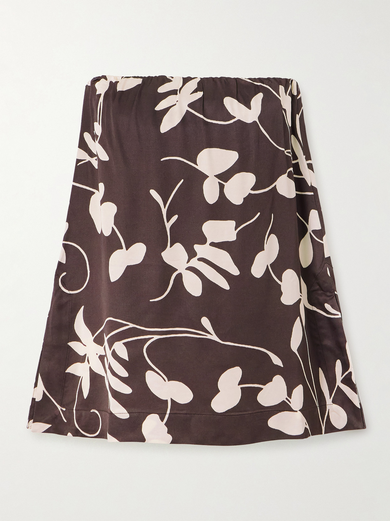 Faithfull Chambien Strapless Gathered Floral-print Crepe Top In Brown
