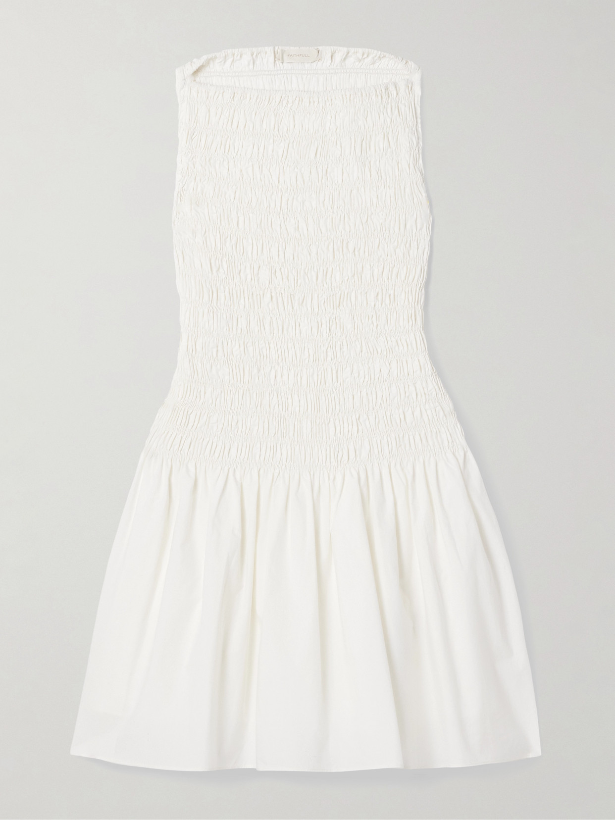 Faithfull Noa Shirred Cotton-poplin Mini Dress In White