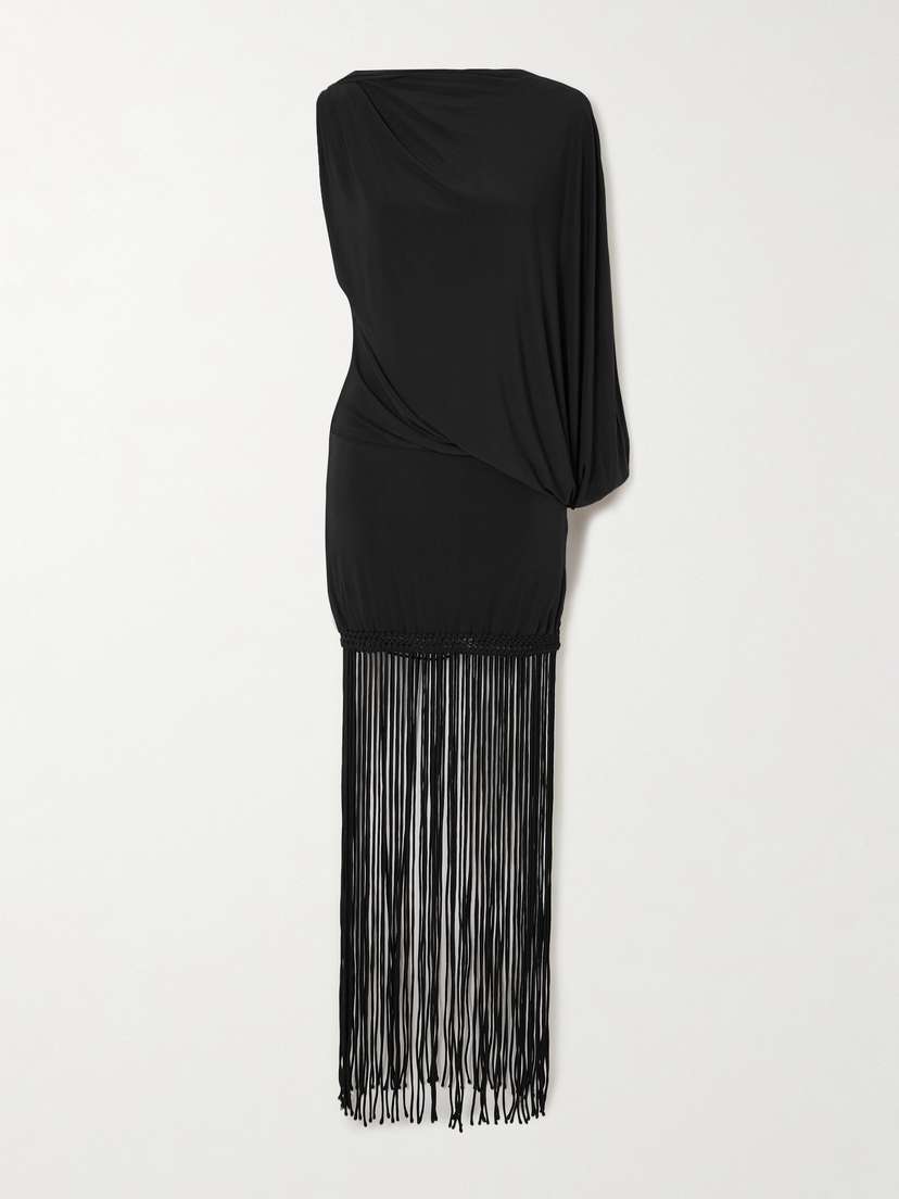 Faithfull Colmar One-sleeve Fringed Draped Stretch-jersey Dress