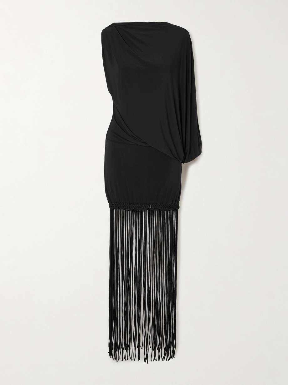 colmar one-sleeve fringed draped stretch-jersey dress