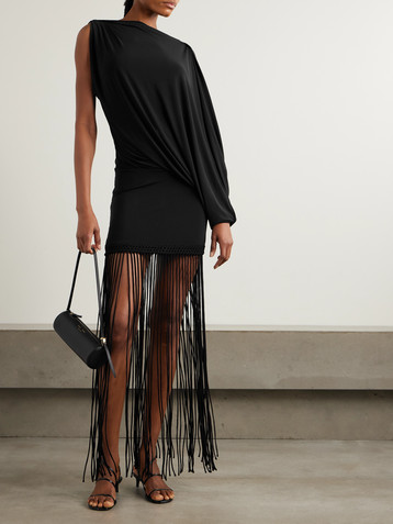 Faithfull Colmar one-sleeve fringed draped stretch-jersey dress