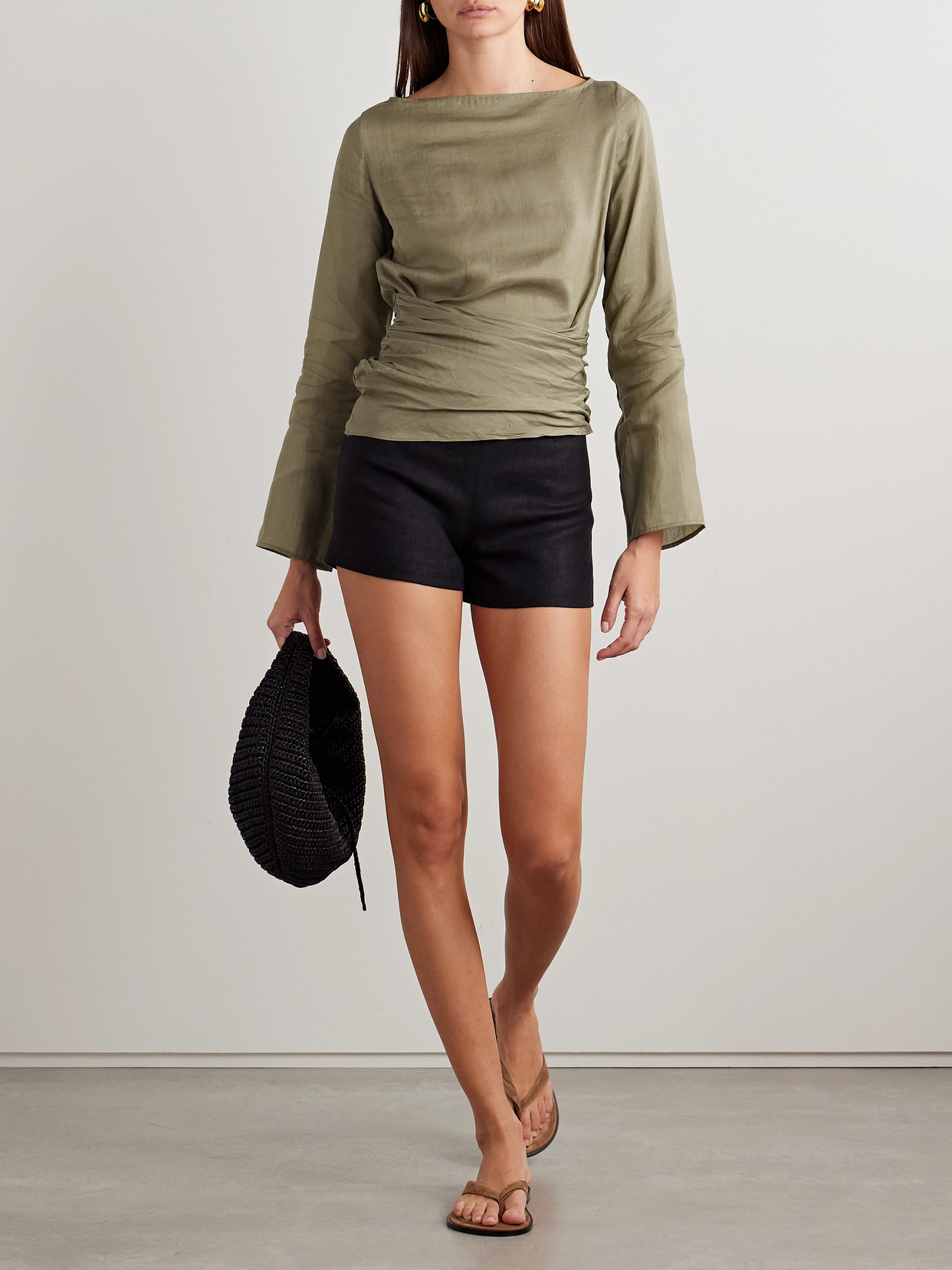 Faithfull Adelia Draped Ramie And Silk-blend Top In Green