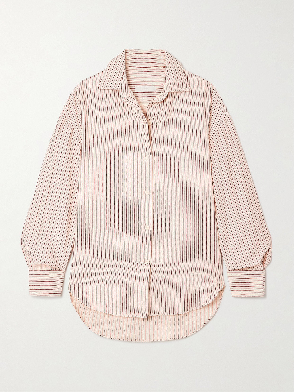 Faithfull En Vau Embroidered Striped Organic Cotton-blend Shirt In Pink