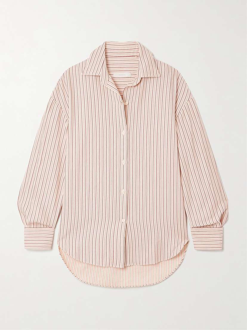 Faithfull En Vau Embroidered Striped Organic Cotton-blend Shirt