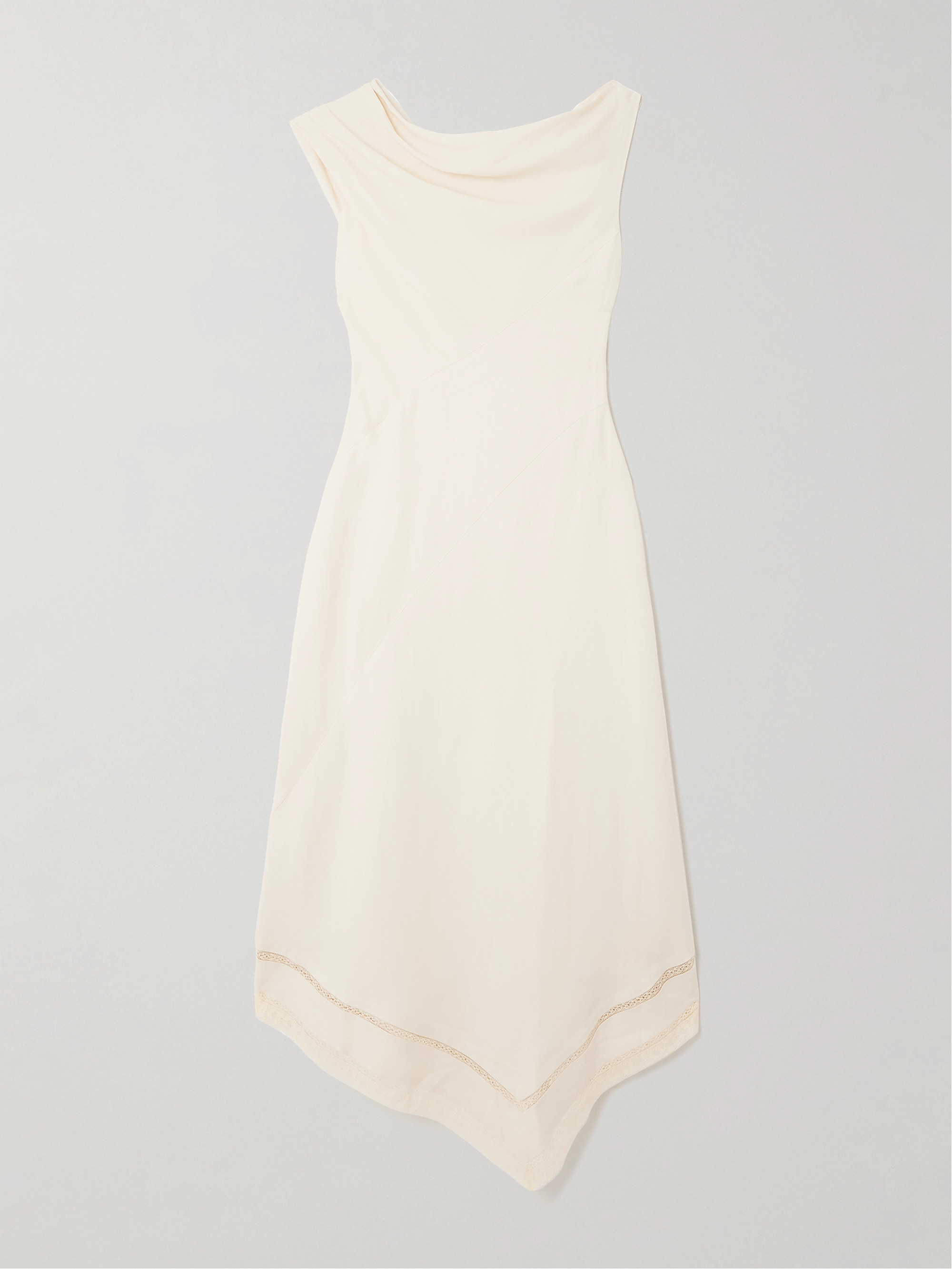 Faithfull Alva asymmetric lace-trimmed woven midi dress thumbnail