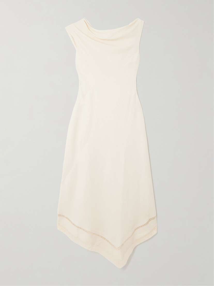 Faithfull Alva Asymmetric Lace-trimmed Woven Midi Dress