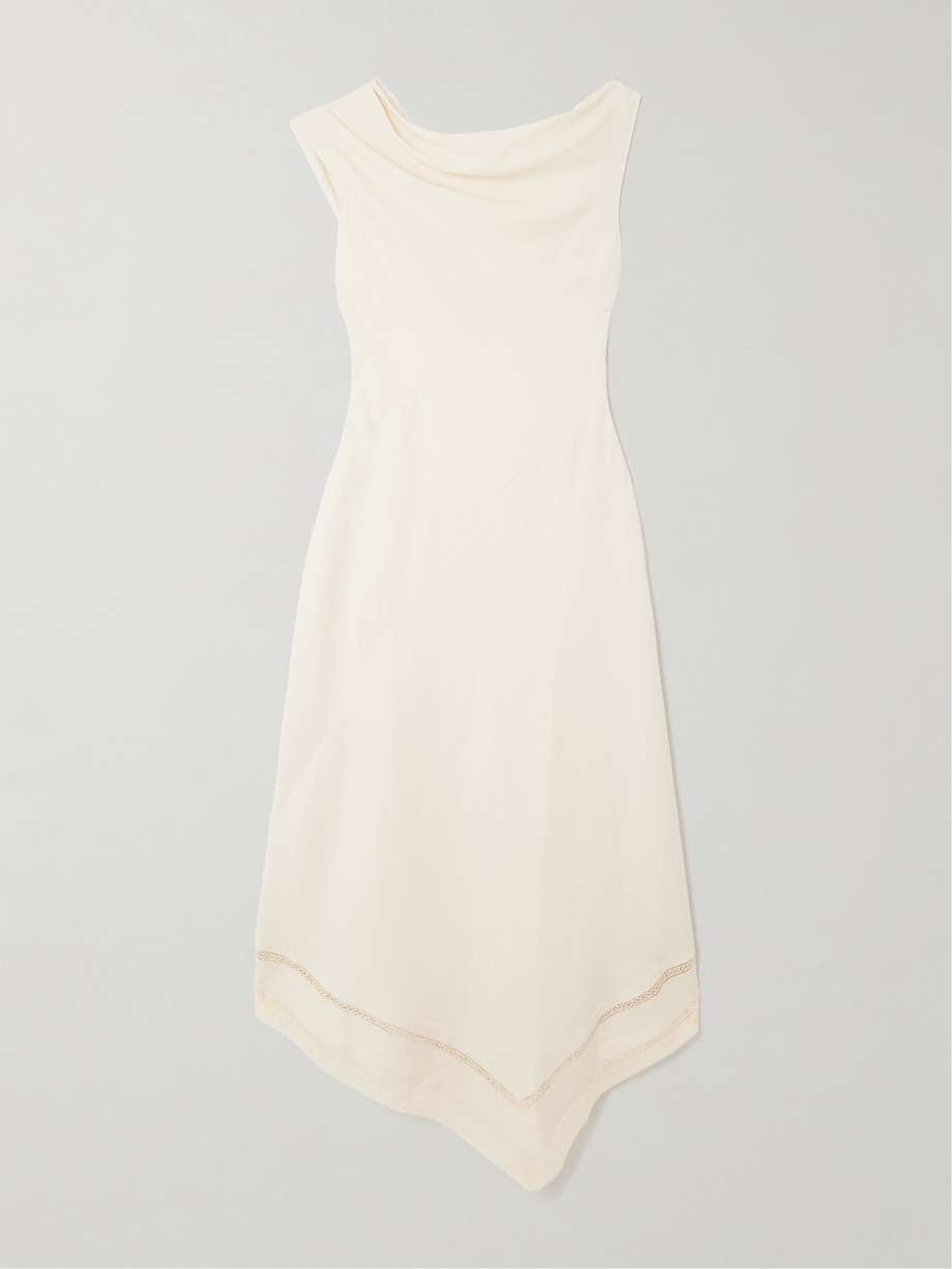 alva asymmetric lace-trimmed woven midi dress