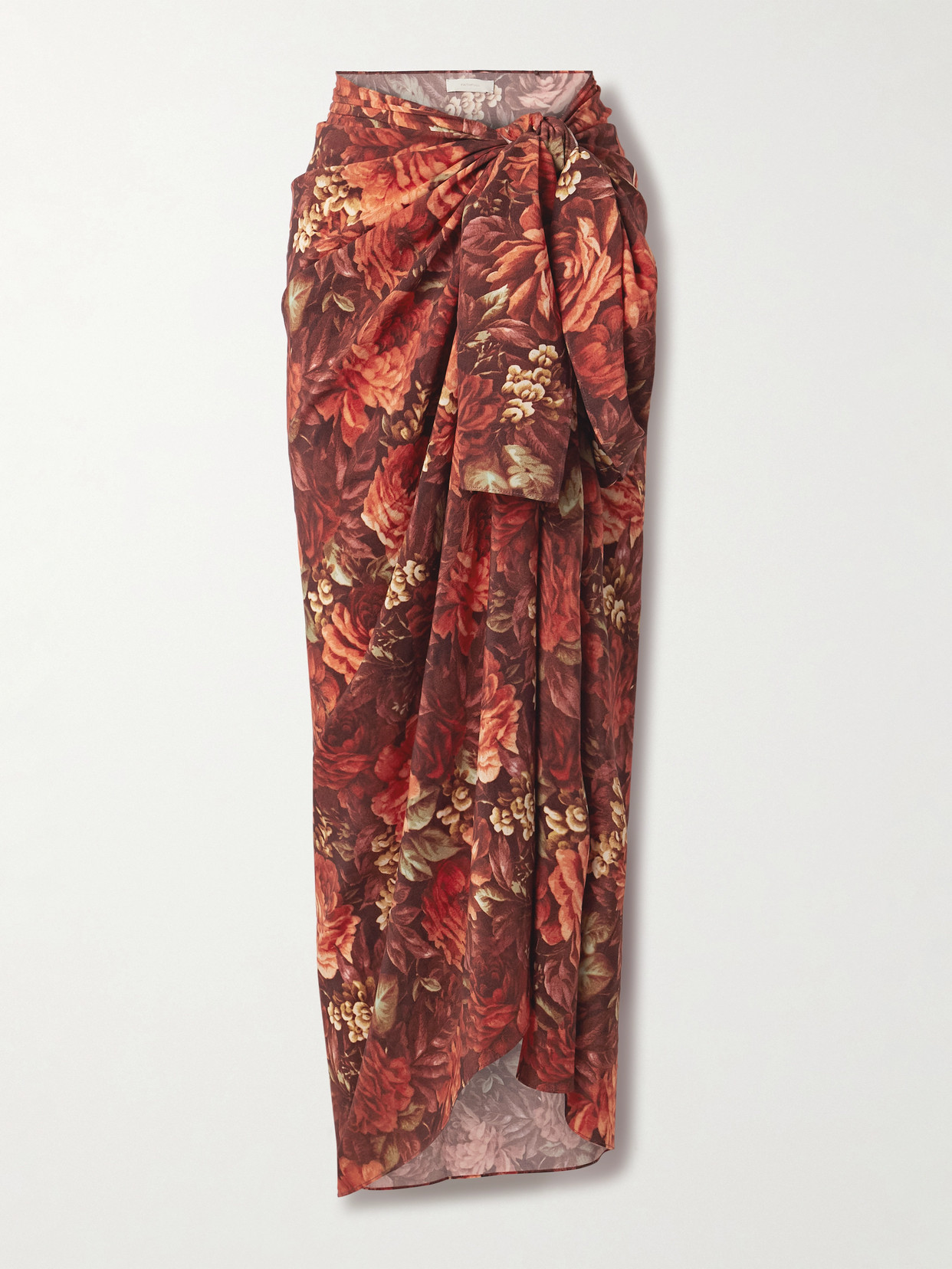 Faithfull Tayga Floral-print Silk-crepe Pareo In Brown
