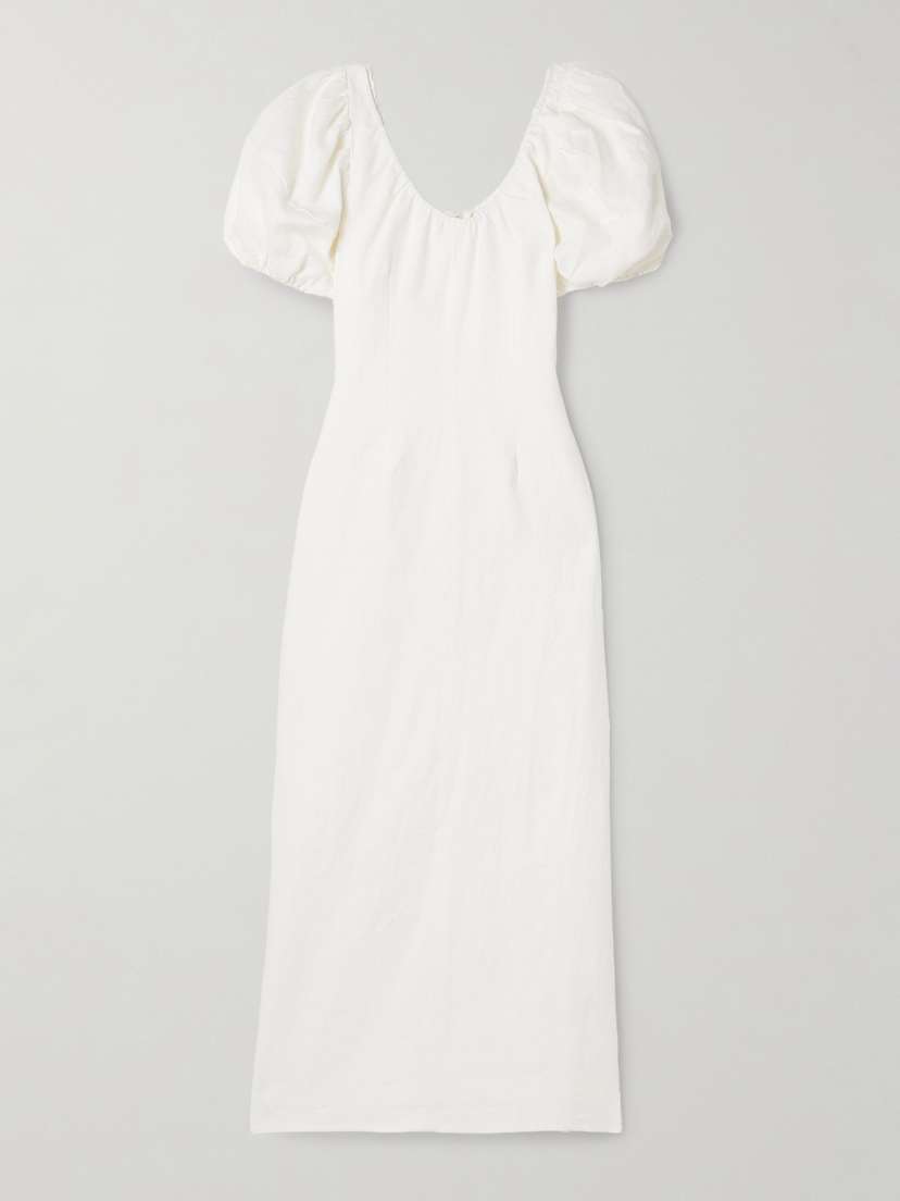 Faithfull Vence Gathered Linen Midi Dress