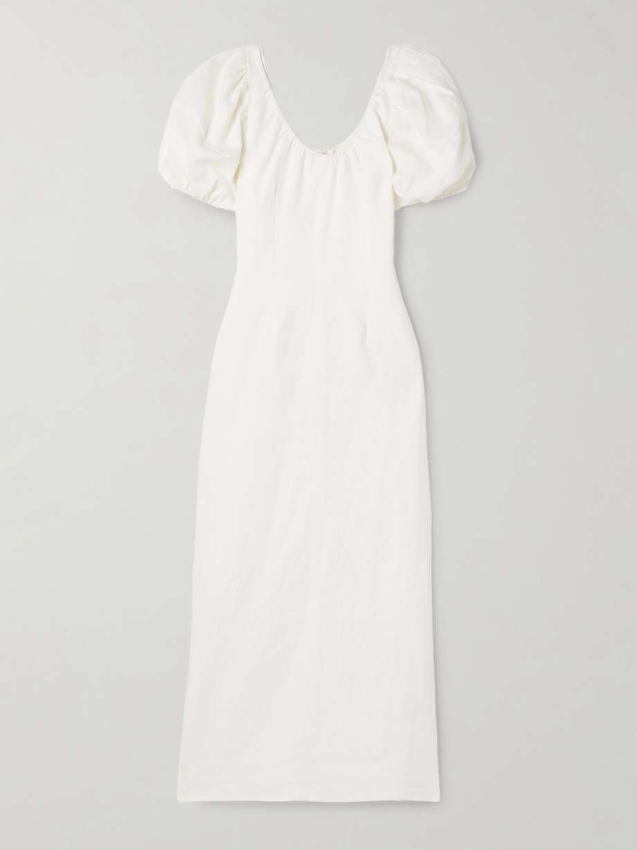 vence gathered linen midi dress