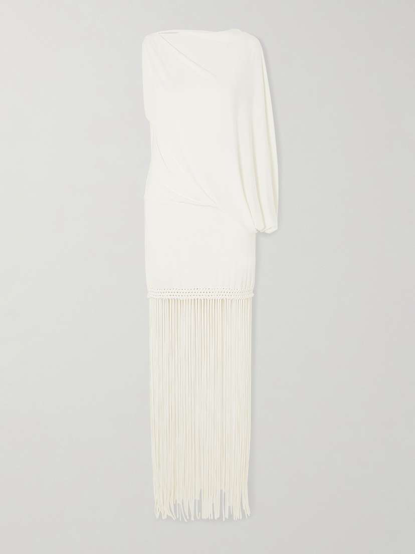 Faithfull Colmar One-sleeve Fringed Draped Stretch-jersey Dress