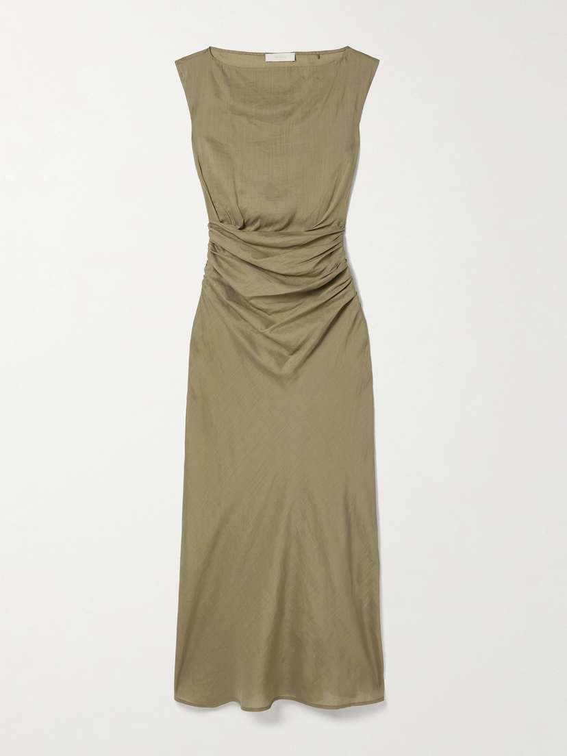 Faithfull Adelia Ruched Ramie And Silk-blend Voile Maxi Dress