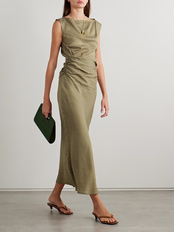 Faithfull Adelia ruched ramie and silk-blend voile maxi dress