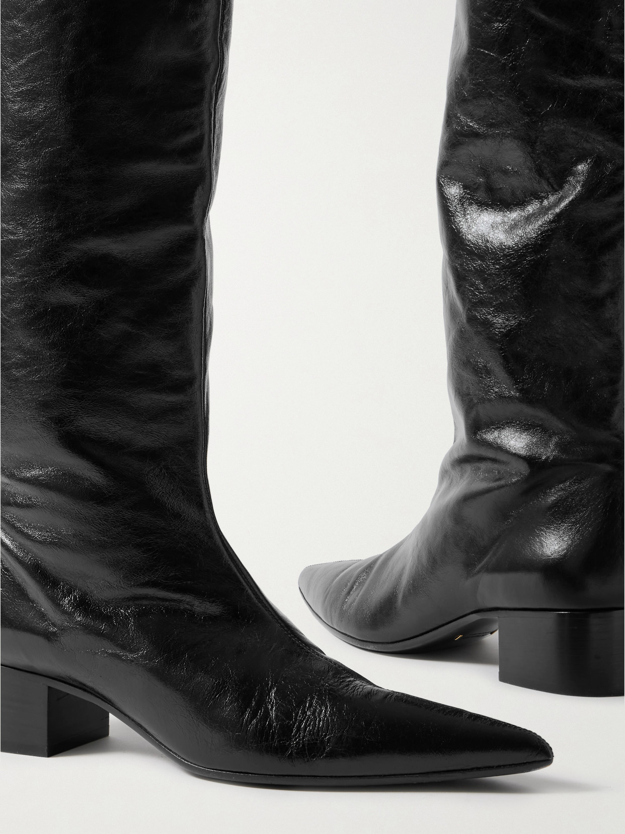 Khaite Andee Crinkled-leather Knee Boots In Black