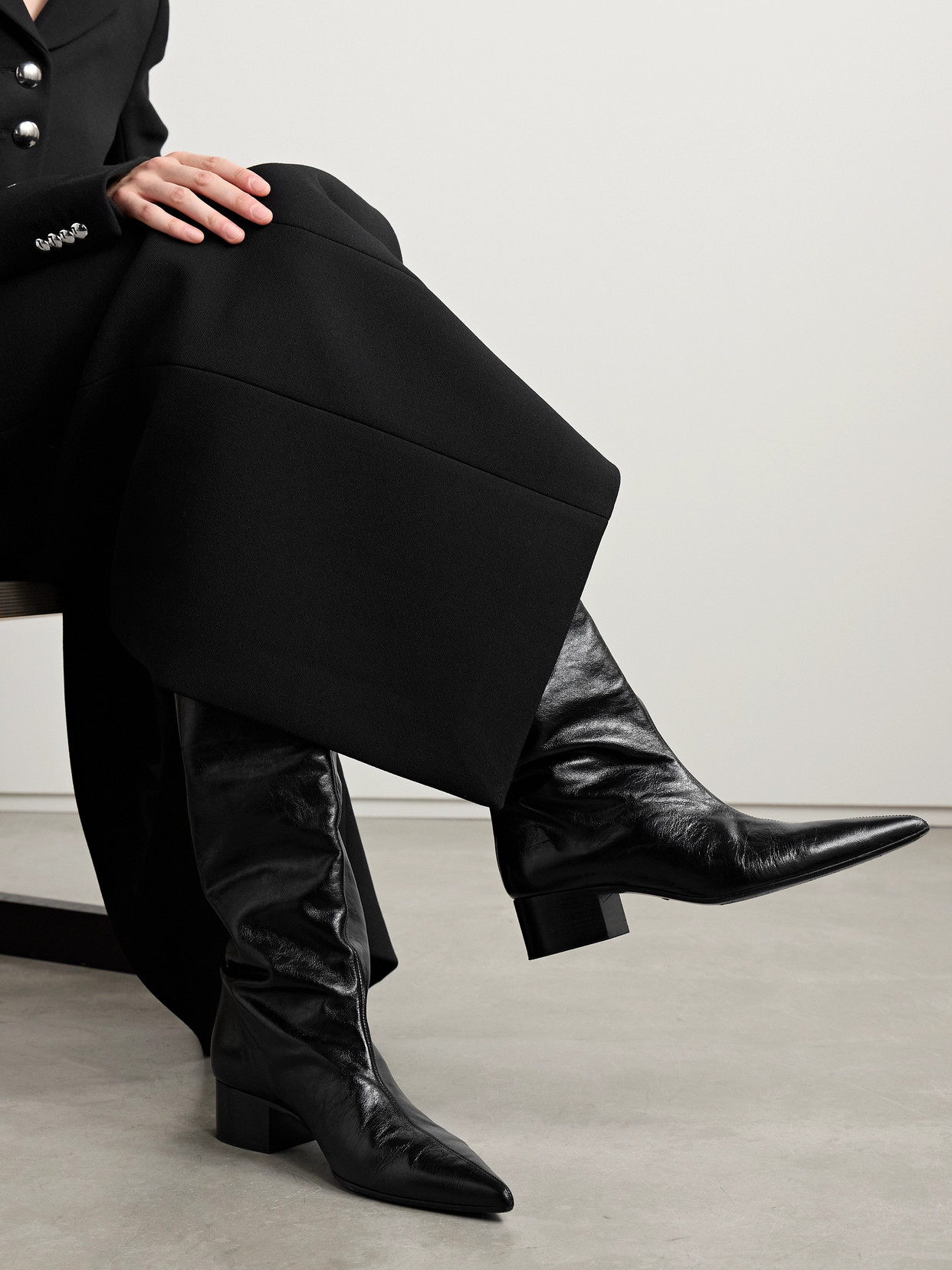 Khaite Andee Crinkled-leather Knee Boots In Black