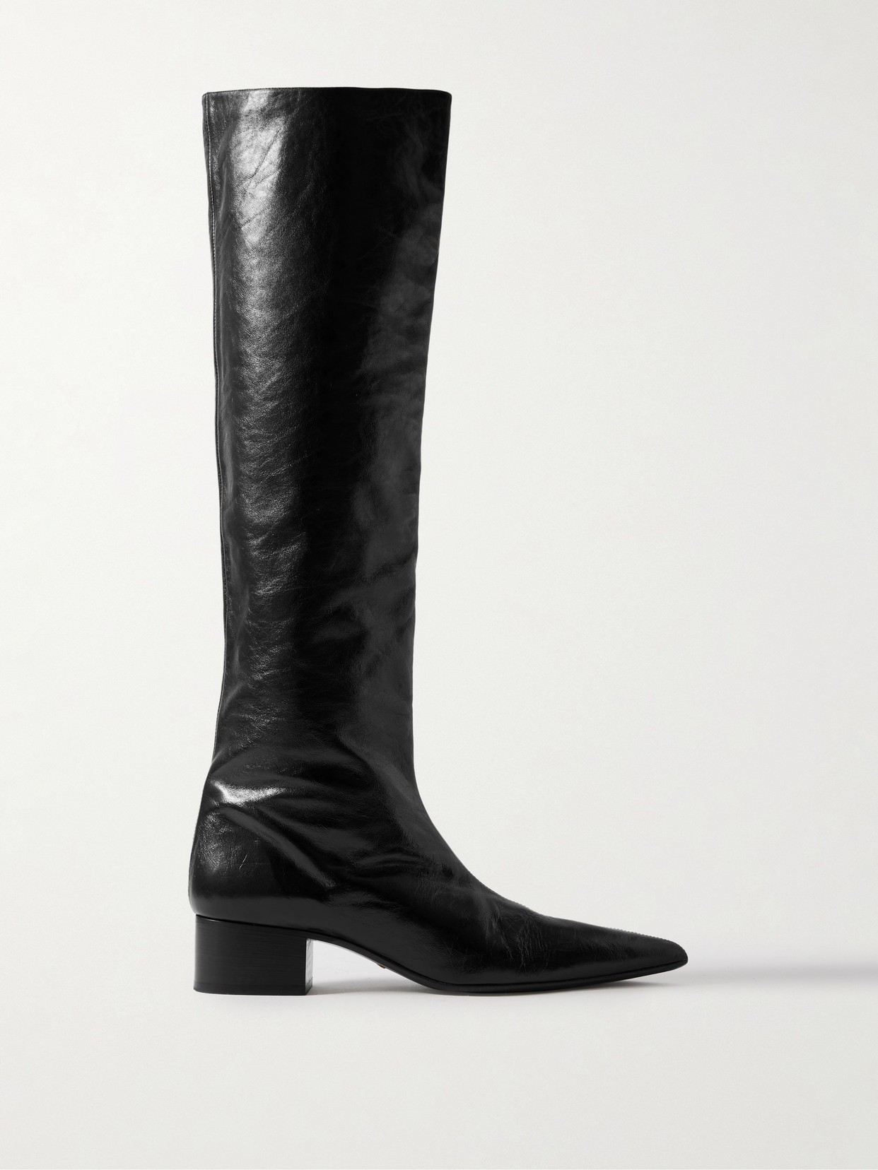 Khaite Andee Crinkled-leather Knee Boots In Black