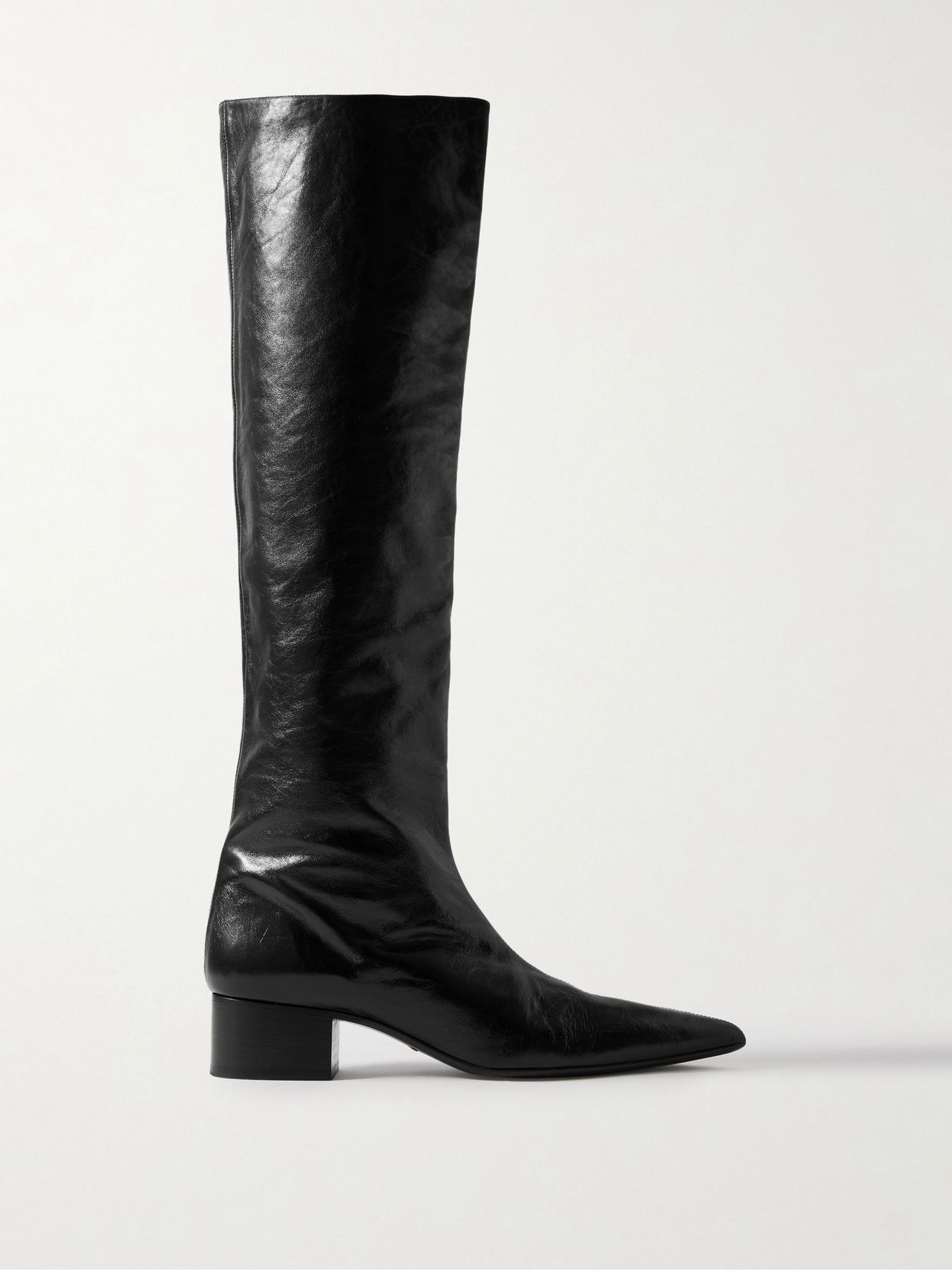 Andee crinkled-leather knee boots
