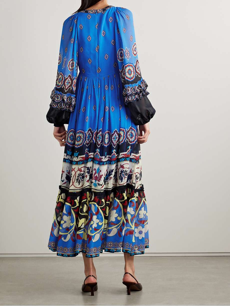ainika gathered printed georgette maxi dress