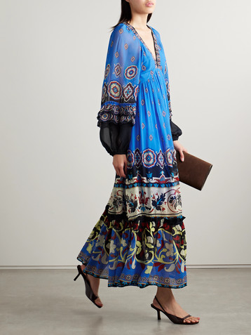 FARM Rio Ainika gathered printed georgette maxi dress