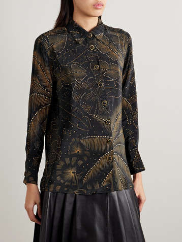 FARM Rio Crystal-embellished printed crepe de chine shirt