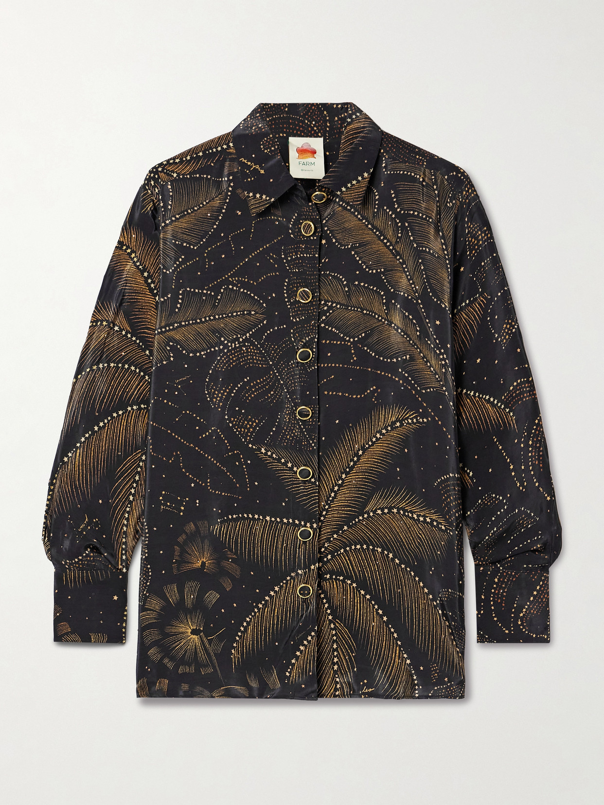 Farm Rio Crystal-embellished Printed Crepe De Chine Shirt In Black