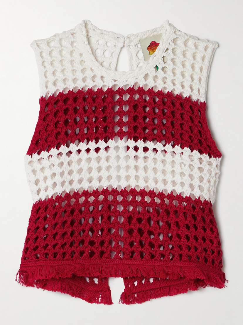 Farm Rio Fringed Striped Crocheted Cotton Tank