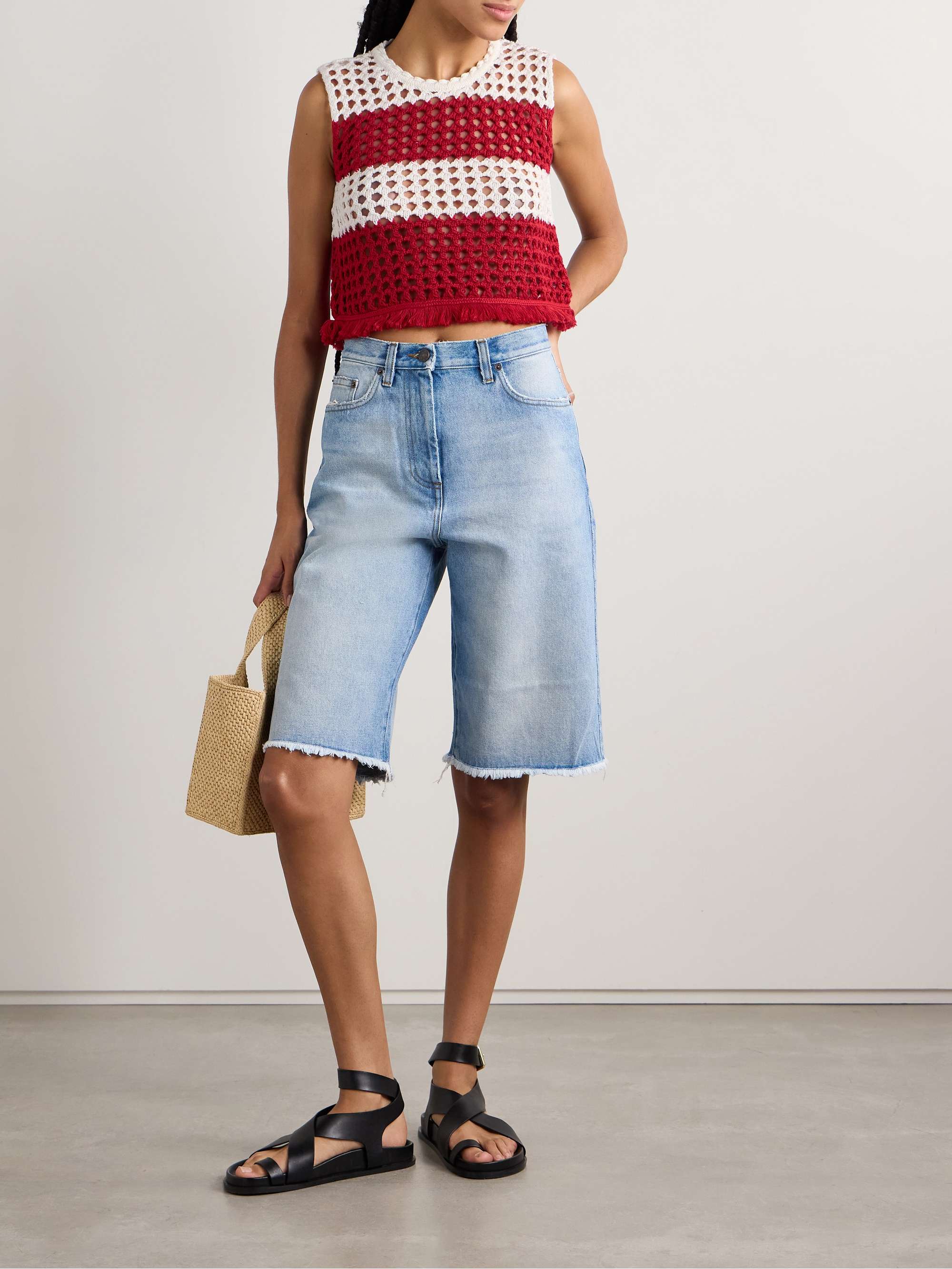 FARM RIO Fringed striped crocheted cotton tank | NET-A-PORTER