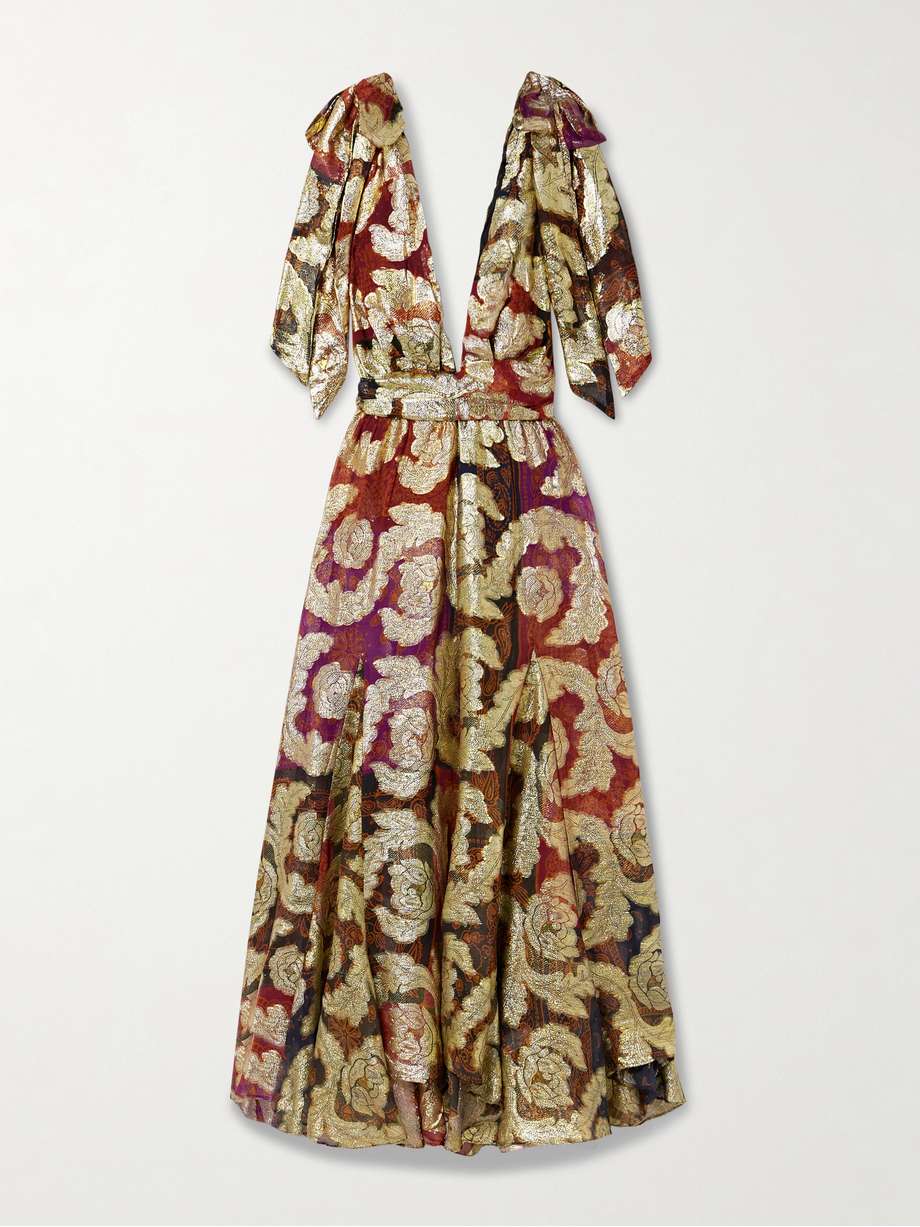 printed metallic fil coupé chiffon maxi dress