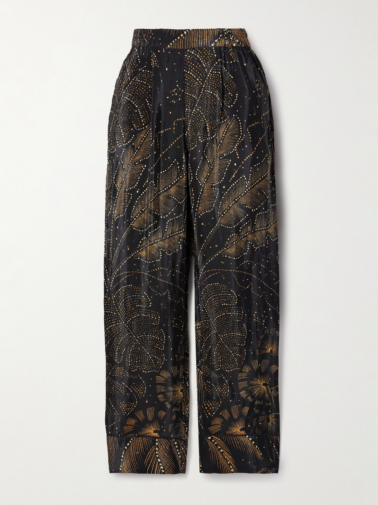 Farm Rio Crystal-embellished Printed Crepe De Chine Straight-leg Pants In Black