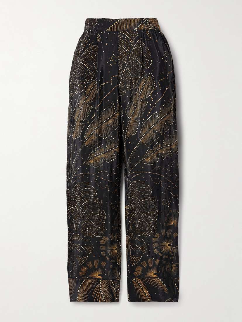 Farm Rio Crystal-embellished Printed Crepe De Chine Straight-leg Pants
