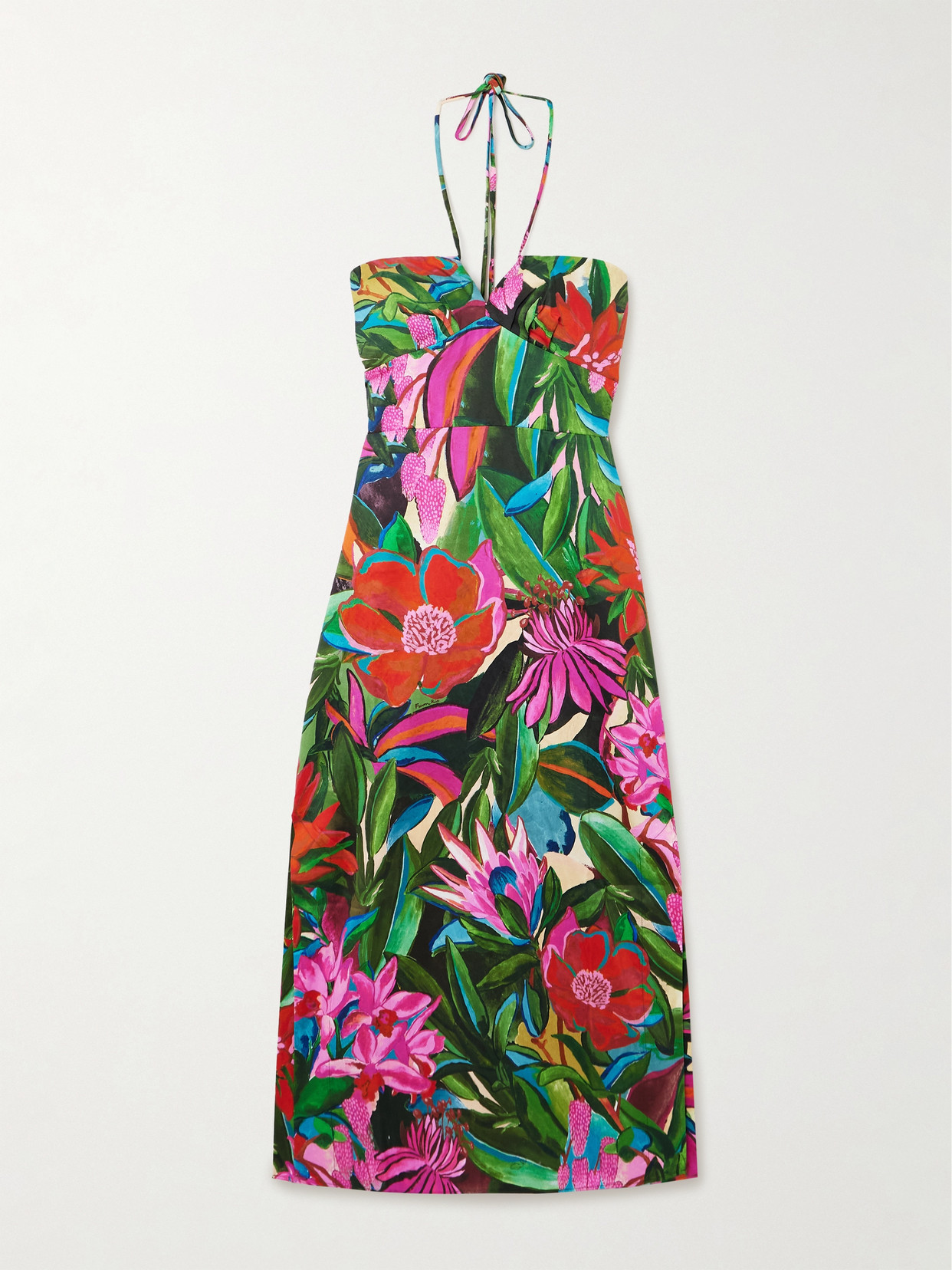 Farm Rio - Jardin De Rêve Floral-print Organic Cotton Halterneck Midi Dress - Multi